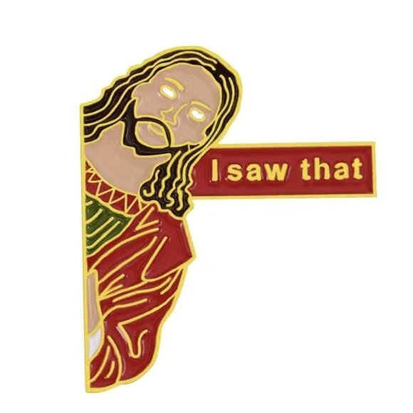 Jesus‎ I Saw That Funny Enamel Pin Brooch New Sarcastic Colorful Gold tone - Picture 2 of 4
